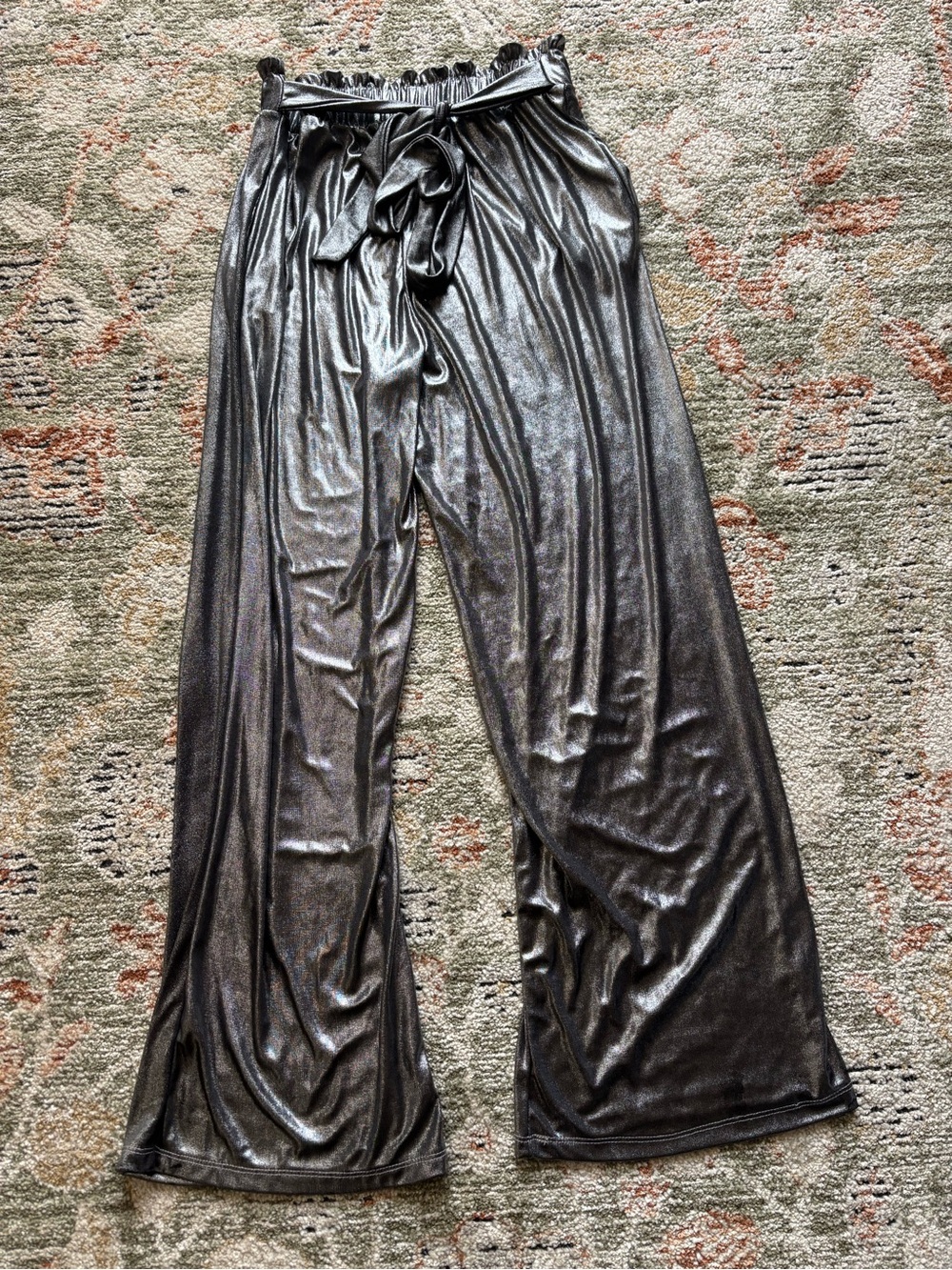 Women’s Large Metallic Wide-Leg Tie-Waist Pants